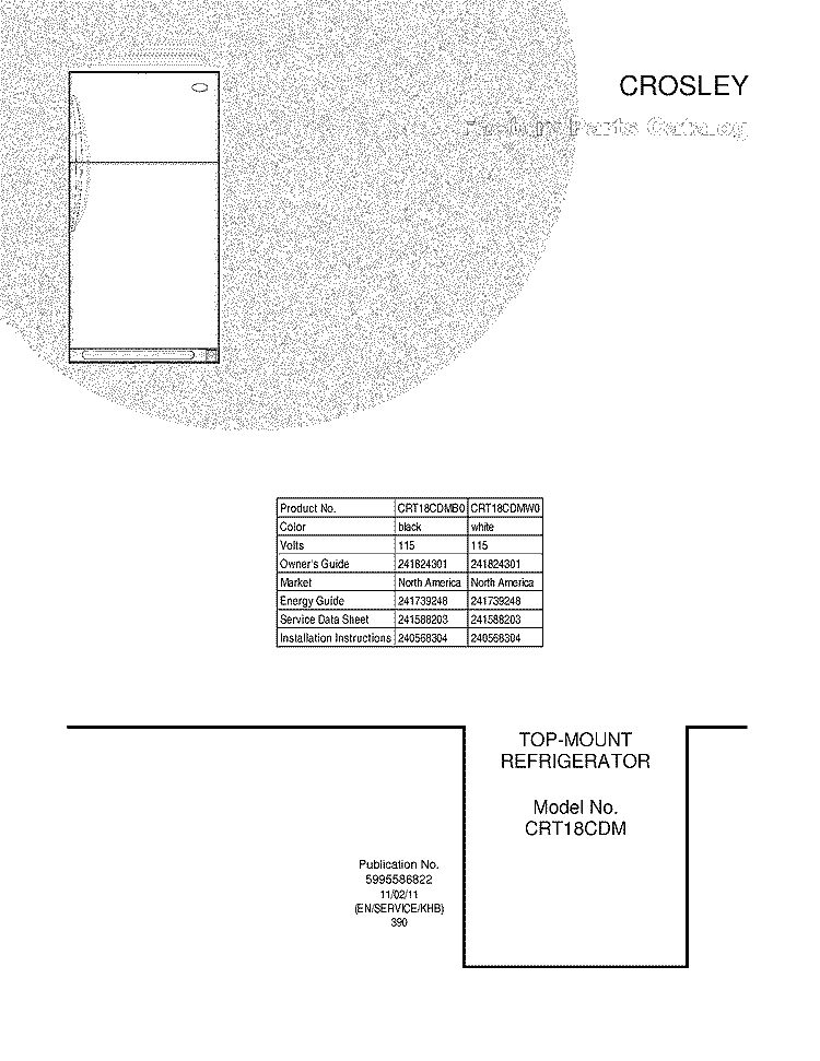 COVER Diagram and Parts List for CRT18CDMB0  Crosley Refrigerator