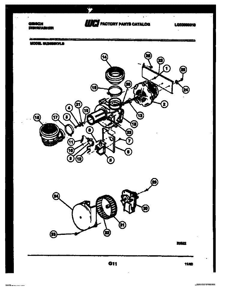 MOTOR PUMP AND POWER DRY MOTOR PART Diagram and Parts List for SU24S8KVLB  Gibson Dishwasher