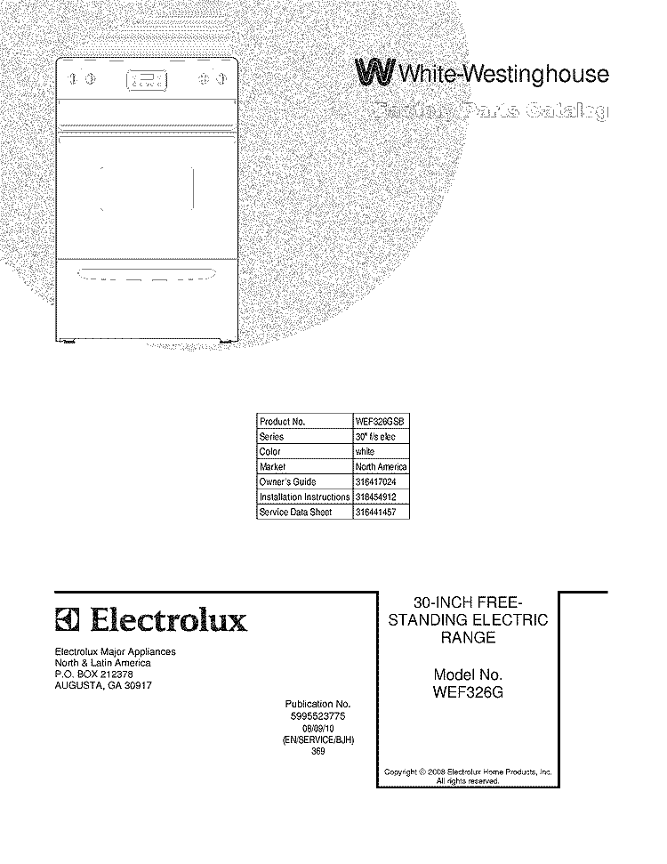 COVER Diagram and Parts List for WEF326GSB  Westinghouse Range