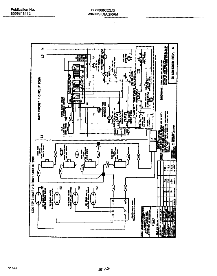 WIRING Diagram and Parts List for FCS388CEBC  Frigidaire Range