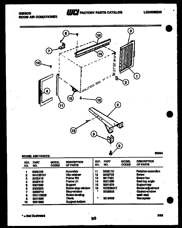 CABINET AND INSTALLATION PARTS Diagram and Parts List for AM11C4EVA  Gibson Air Conditioner