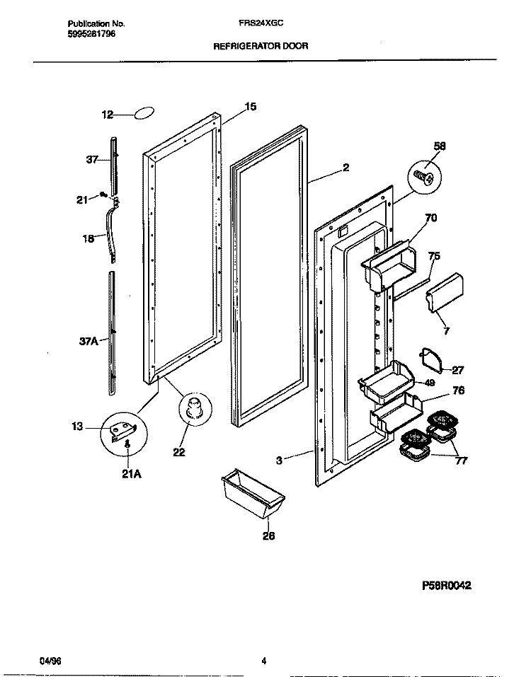 REFRIGERATOR DOOR Diagram and Parts List for FRS24XGCB2  Frigidaire Refrigerator