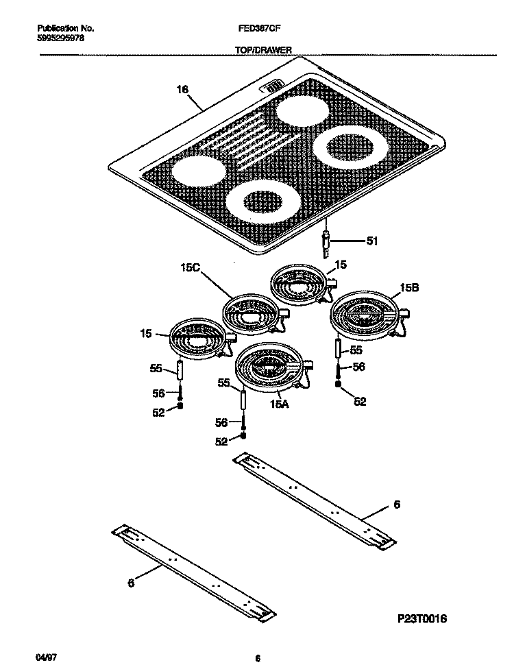 TOP / DRAWER Diagram and Parts List for FED387CFBA  Frigidaire Wall Oven