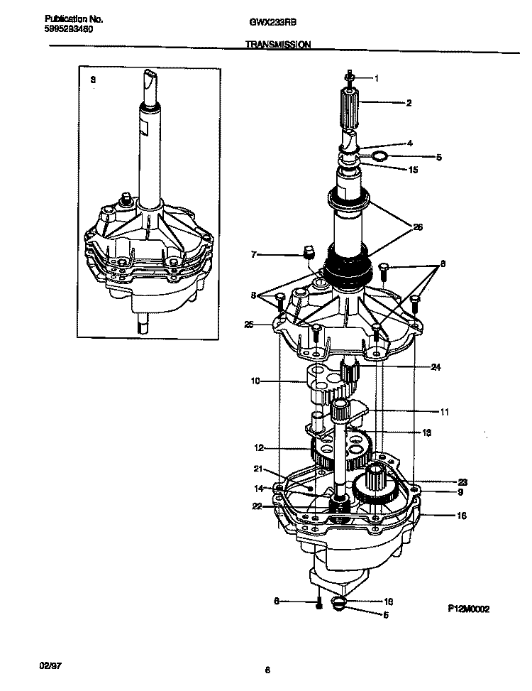 TRANSMISSION Diagram and Parts List for GWX233RBS3  Gibson Washer