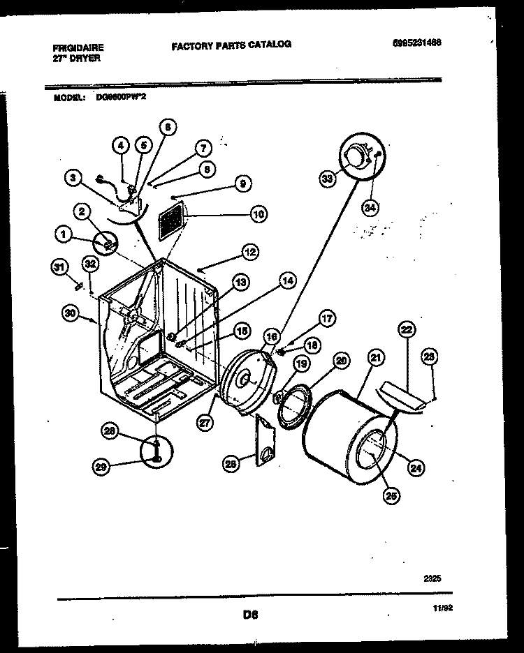 CABINET AND COMPONENT PARTS Diagram and Parts List for DG8600PW2  Frigidaire Dryer