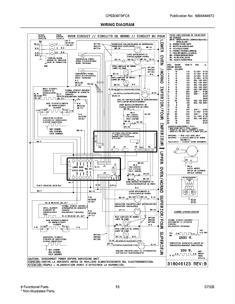 WIRING DIAGRAM Diagram and Parts List for CPEB30T9FC5  Frigidaire Wall Oven