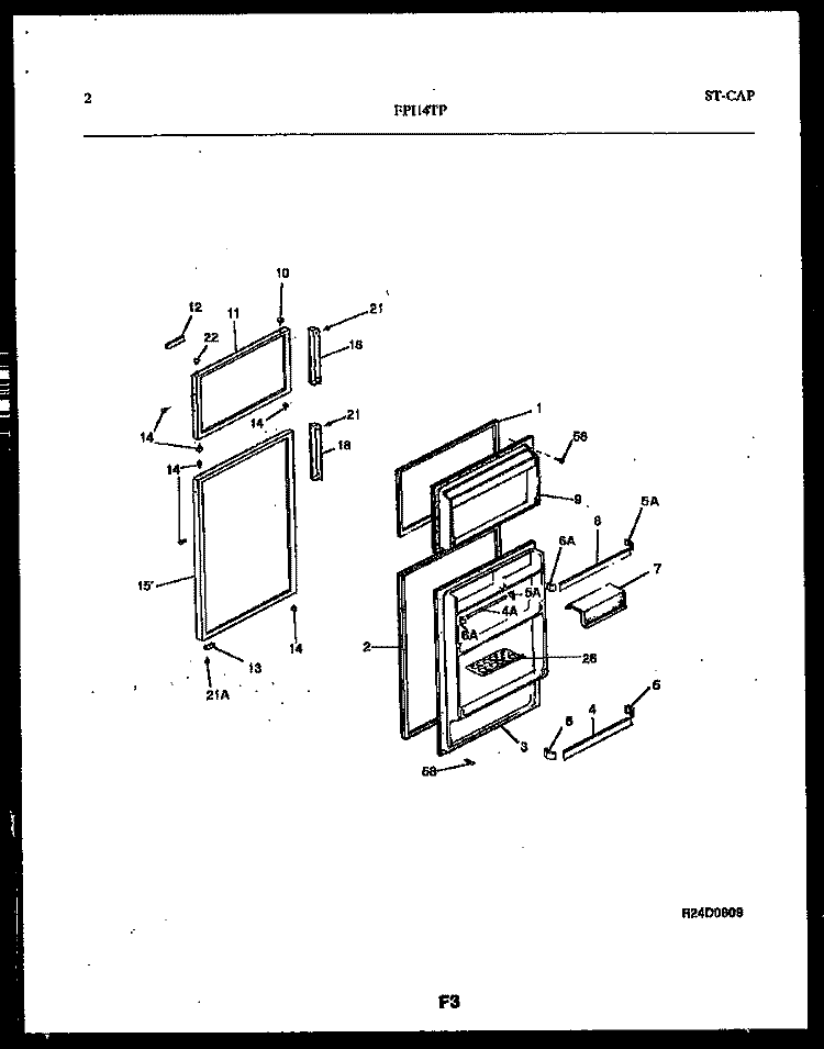 DOOR PARTS Diagram and Parts List for FPI14TPH0  Frigidaire Refrigerator