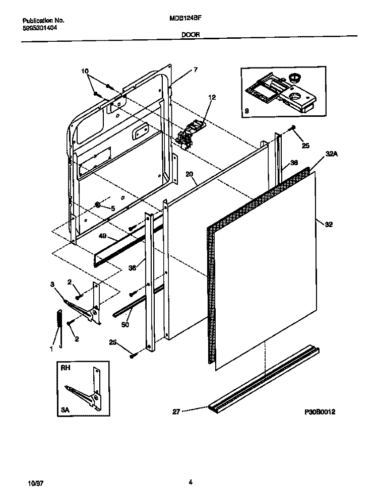 DOOR Diagram and Parts List for MDB124BFR2  Frigidaire Dishwasher