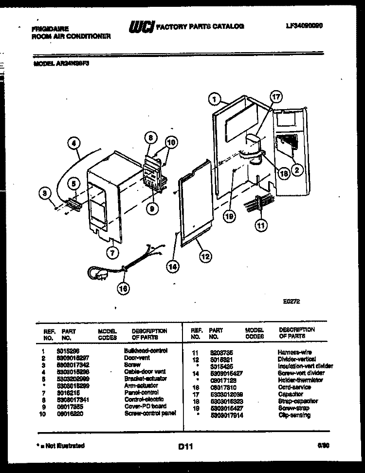 ELECTRICAL PARTS Diagram and Parts List for AR24NS8F3  Frigidaire Air Conditioner