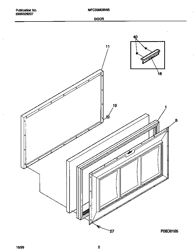 DOOR Diagram and Parts List for MFC05M3BW5  Frigidaire Freezer