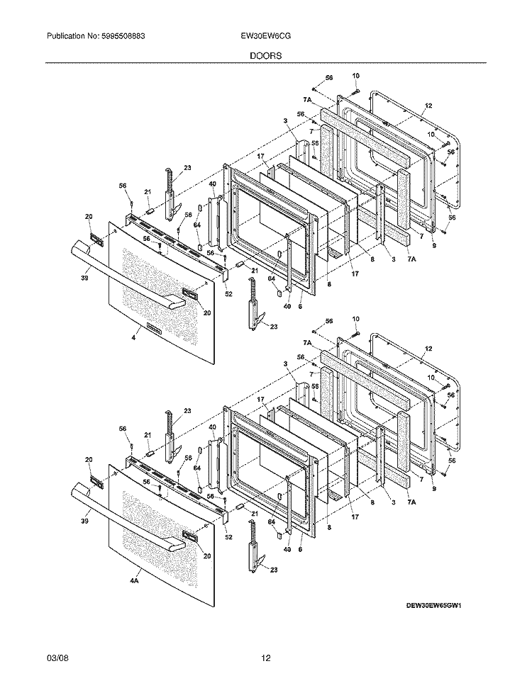 DOORS Diagram and Parts List for EW30EW6CGB1  Electrolux Range