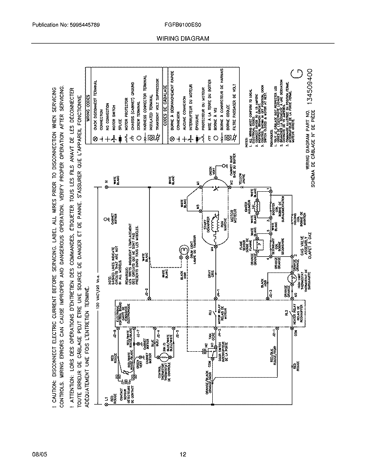 WIRING DIAGRAM Diagram and Parts List for FGFB9100ES0  Frigidaire Dryer