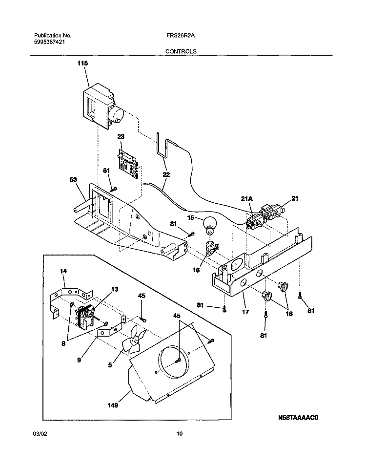 CONTROLS Diagram and Parts List for FRS26R2AQ1  Frigidaire Refrigerator