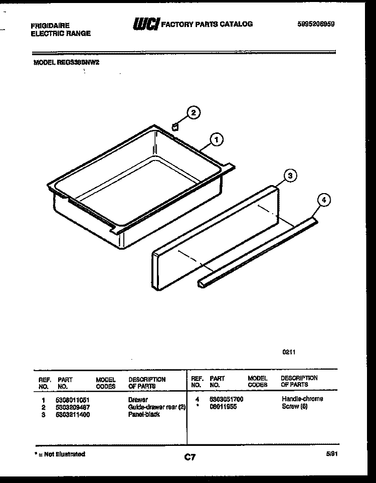 DRAWER PARTS Diagram and Parts List for REGS38BNL2  Frigidaire Range