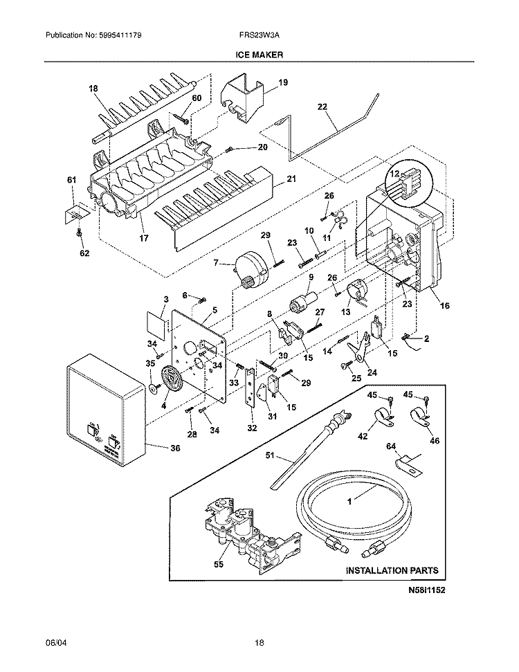 ICE MAKER Diagram and Parts List for FRS23W3AWC  Frigidaire Refrigerator