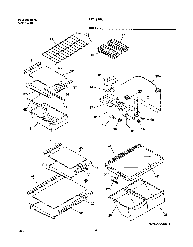 SHELVES Diagram and Parts List for FRT18P5AW2  Frigidaire Refrigerator