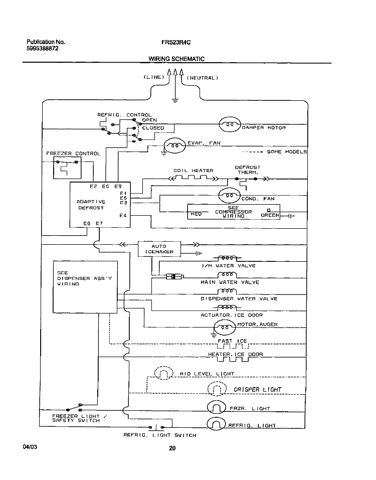WIRING SCHEMATIC Diagram and Parts List for FRS23R4CB0  Frigidaire Refrigerator