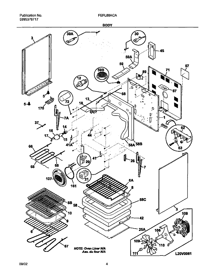 BODY Diagram and Parts List for FEFL88ACA  Frigidaire Range
