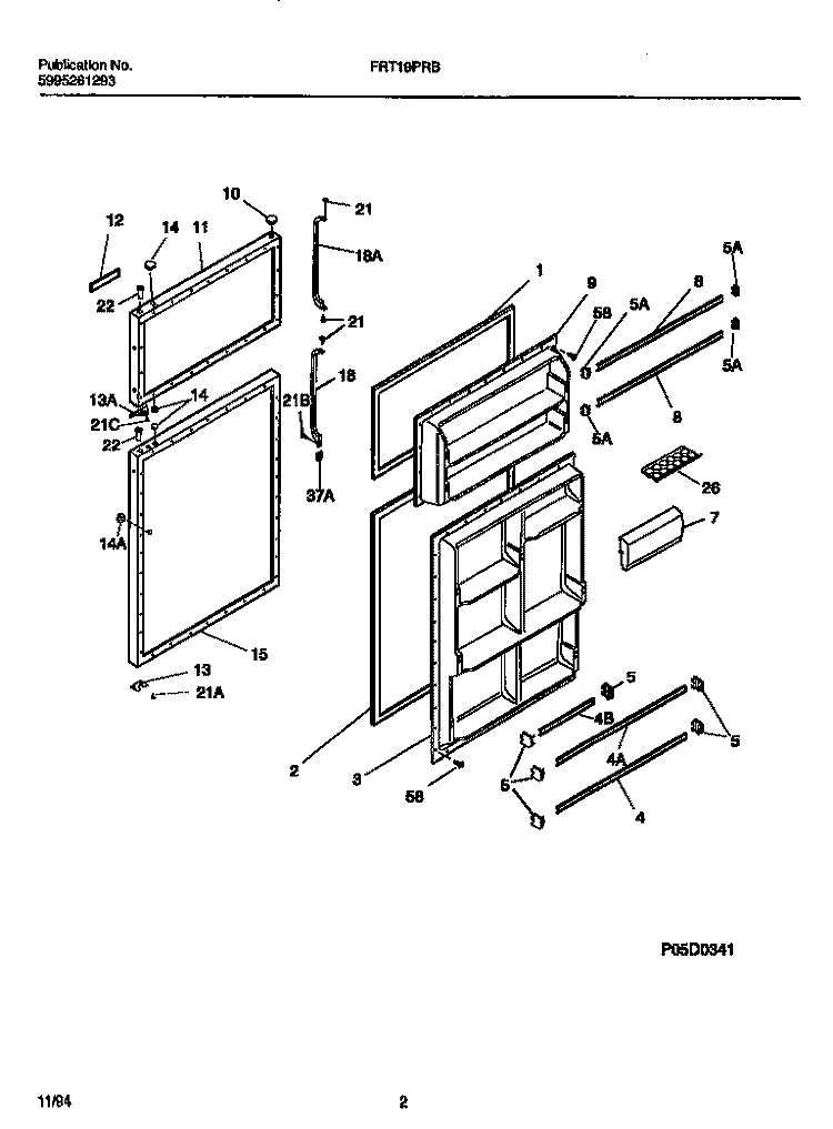 FOOD AND FREEZER DOORS Diagram and Parts List for FRT19PRBW2  Frigidaire Refrigerator