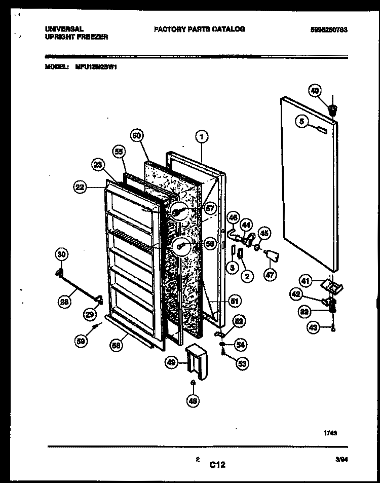 DOOR PARTS Diagram and Parts List for MFU12M2BW1  Frigidaire Freezer