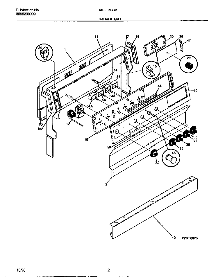 BACKGUARD Diagram and Parts List for MEF318BBWE  Frigidaire Range