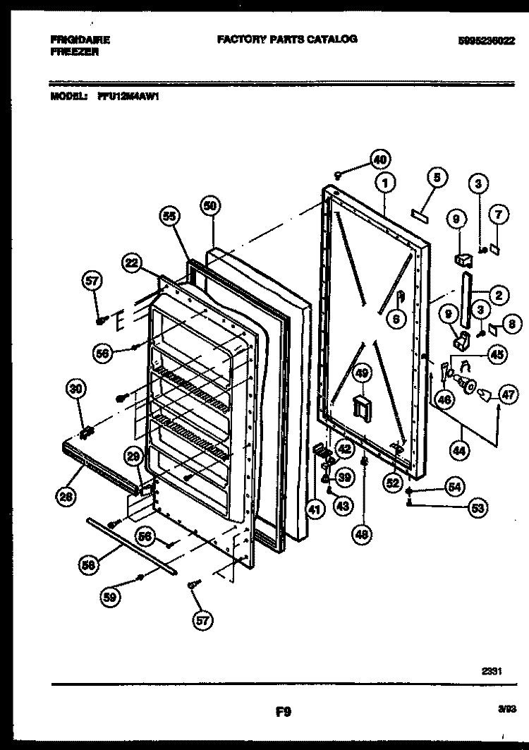 DOOR PARTS Diagram and Parts List for FFU12M4AW1  Frigidaire Freezer