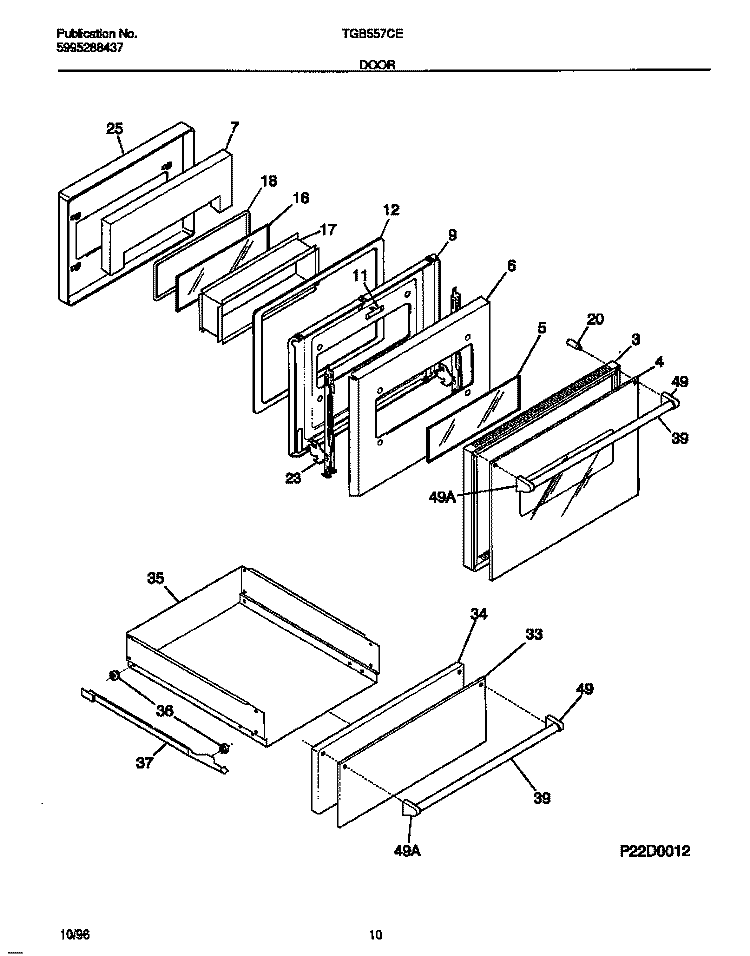 DOOR Diagram and Parts List for TGB557CES1  Tappan Wall Oven