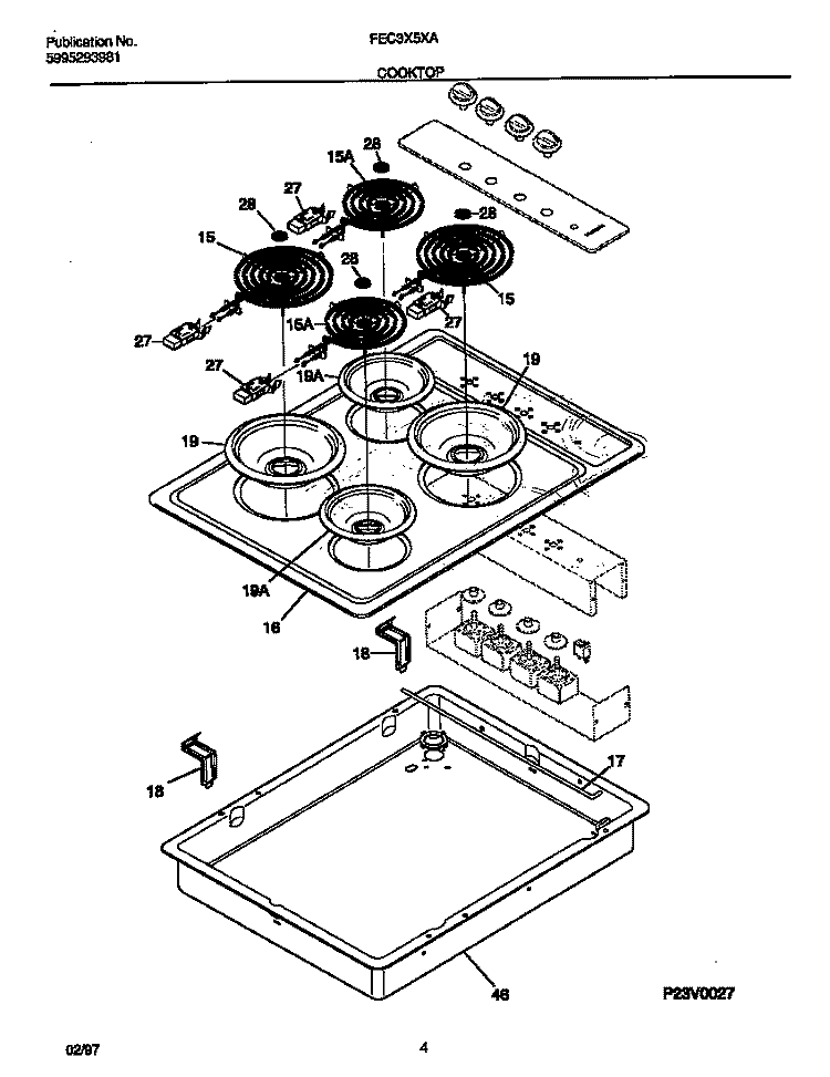 COOKTOP Diagram and Parts List for FEC3X5XAW3  Frigidaire Cooktop