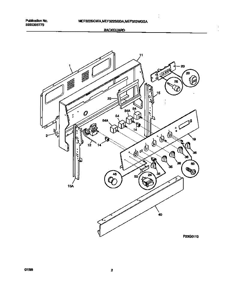 BACKGUARD Diagram and Parts List for MEF322WGSA  Tappan Range