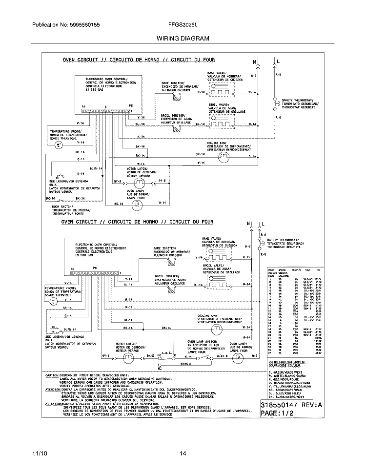 WIRING DIAGRAM Diagram and Parts List for FFGS3025LWC  Frigidaire Range