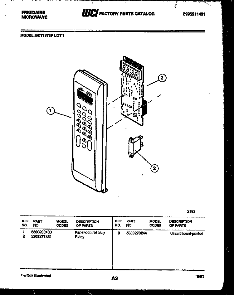 CONTROL PANEL Diagram and Parts List for MCT1370P1  Frigidaire Microwave