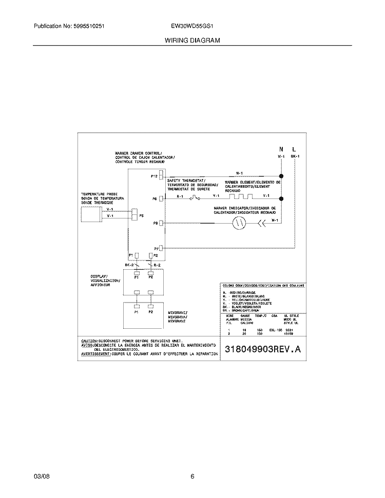 WIRING DIAGRAM Diagram and Parts List for EW30WD55GS1  Electrolux Warming Drawer