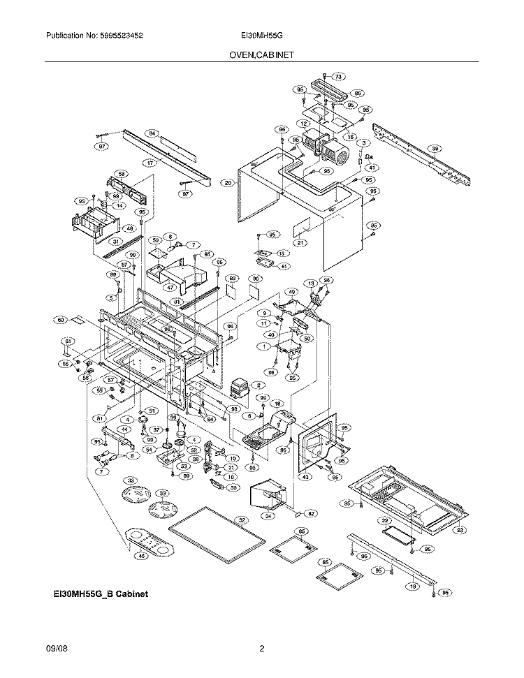 OVEN,CABINET Diagram and Parts List for EI30MH55GWB  Electrolux Microwave