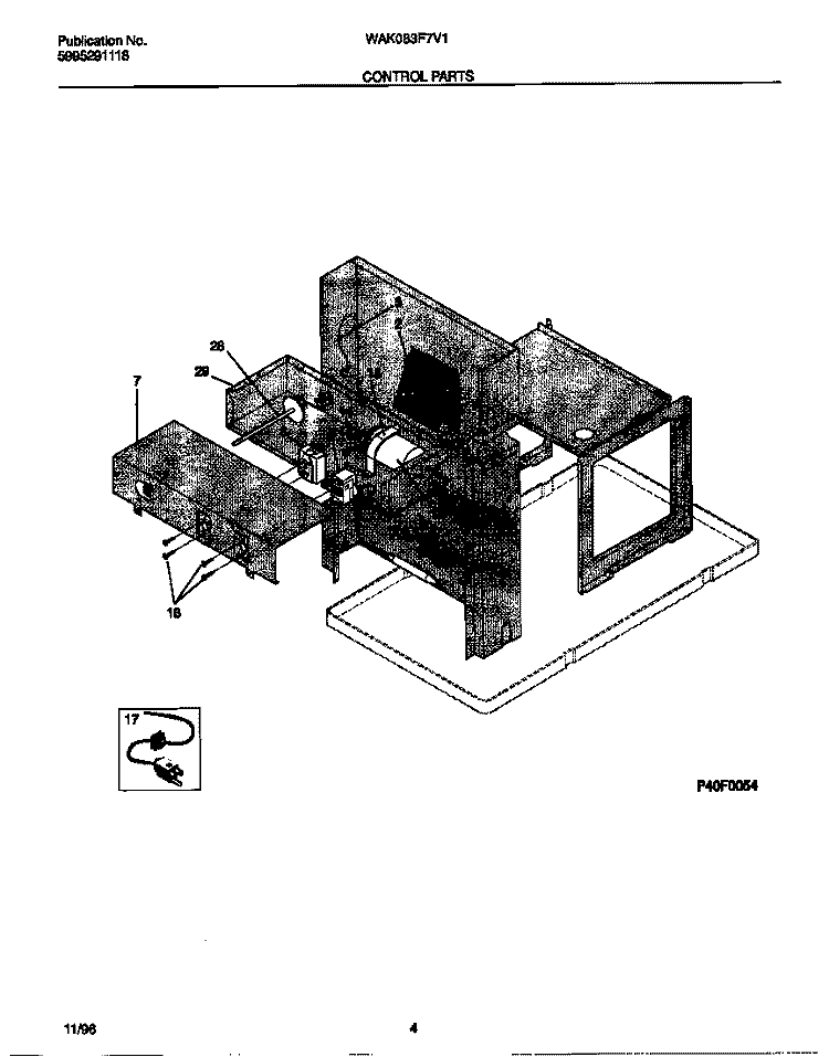CONTROL PARTS Diagram and Parts List for WAK083F7V1  Frigidaire Air Conditioner