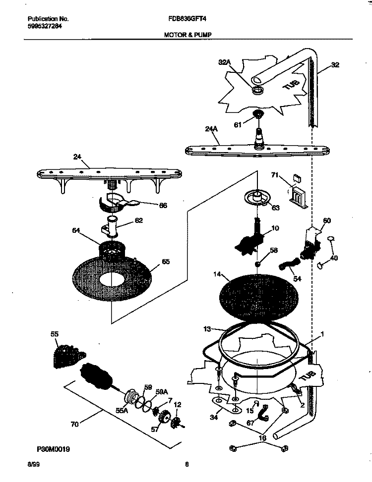 MOTOR Diagram and Parts List for FDB836GFT4  Frigidaire Dishwasher
