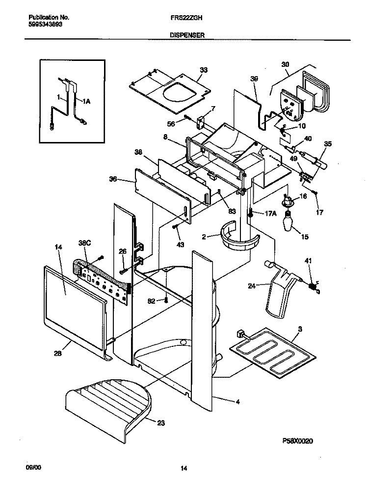 DISPENSER Diagram and Parts List for FRS22ZGHD5  Frigidaire Refrigerator