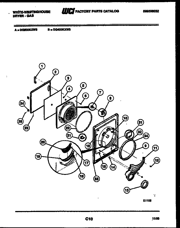 DOOR PARTS Diagram and Parts List for DG400KXW3  Frigidaire Dryer