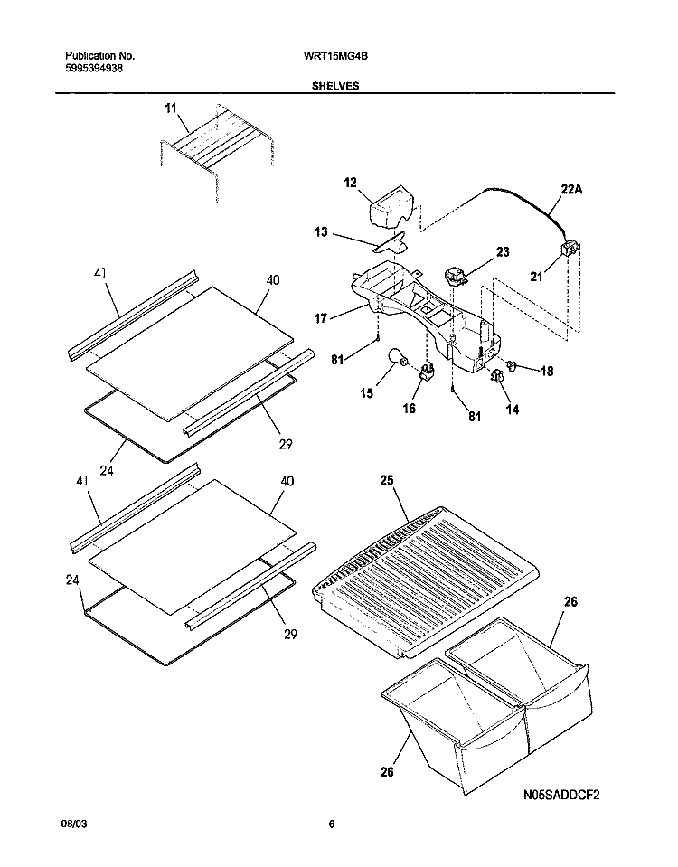 SHELVES Diagram and Parts List for WRT15MG4BQ0  Westinghouse Refrigerator