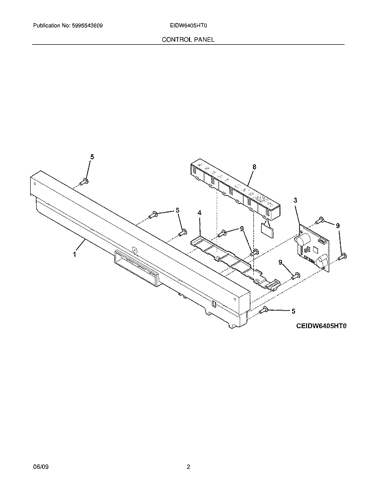 CONTROL PANEL Diagram and Parts List for EIDW6405HT0  Electrolux Dishwasher