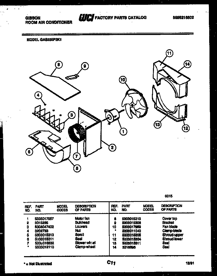 AIR HANDLING PARTS Diagram and Parts List for GAS258P2K1  Gibson Air Conditioner