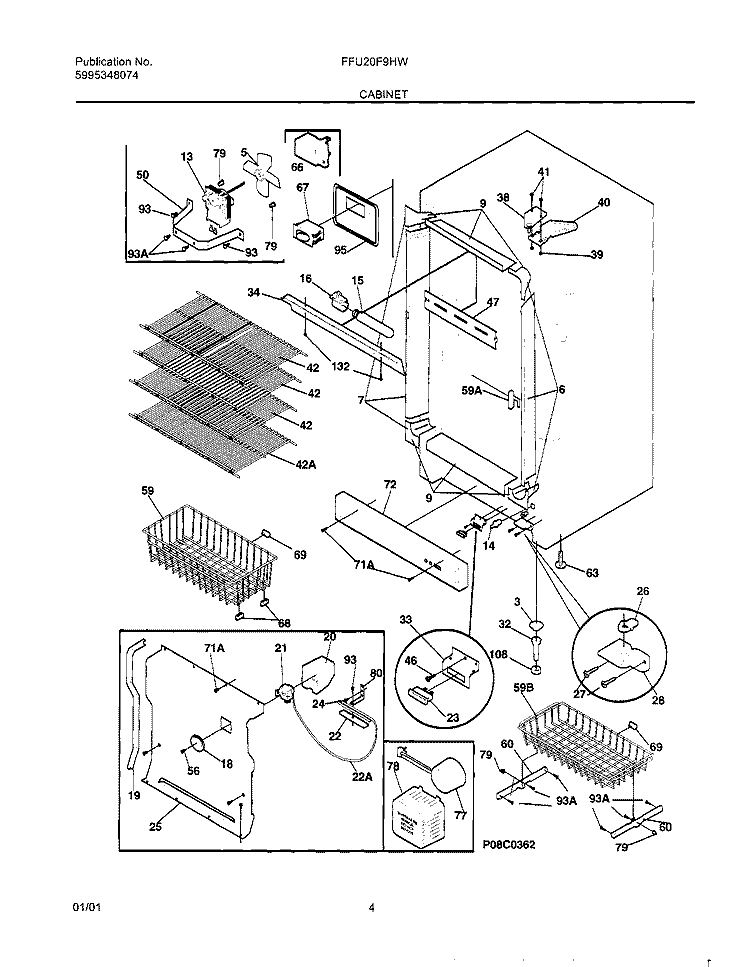 CABINET Diagram and Parts List for FFU20F9HW2  Frigidaire Freezer