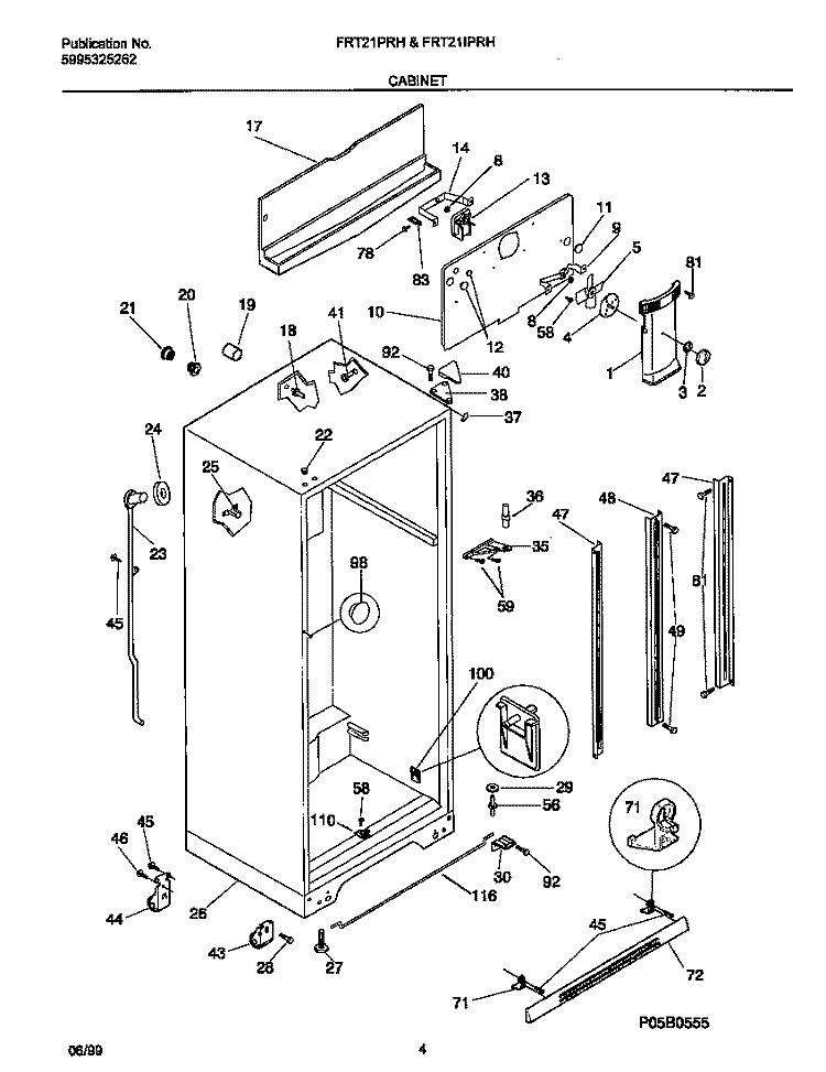 CABINET Diagram and Parts List for FRT21IPRHD2  Frigidaire Refrigerator