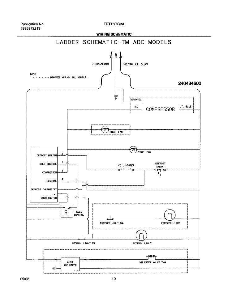 WIRING SCHEMATIC Diagram and Parts List for FRT15GG3AW1  Frigidaire Refrigerator