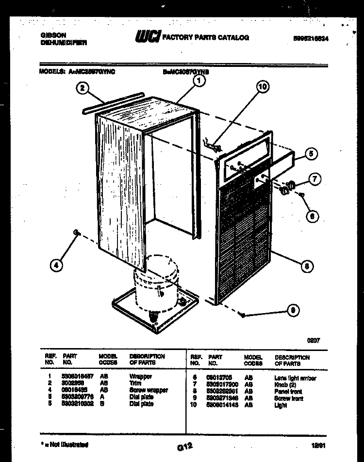 CABINET AND CONTROL PARTS Diagram and Parts List for MC25S7GYNC  Gibson Dehumidifier