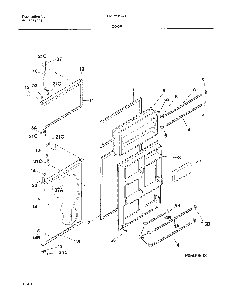 DOOR Diagram and Parts List for FRT21IQRJW1  Frigidaire Refrigerator