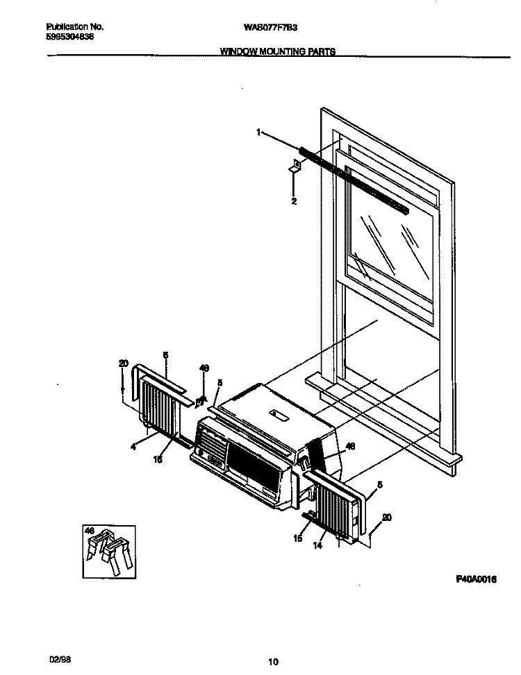 WINDOW MOUNTING PARTS Diagram and Parts List for WAB077F7B3  Frigidaire Air Conditioner