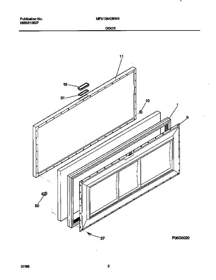 DOOR Diagram and Parts List for MFC13M0BW4  Frigidaire Freezer