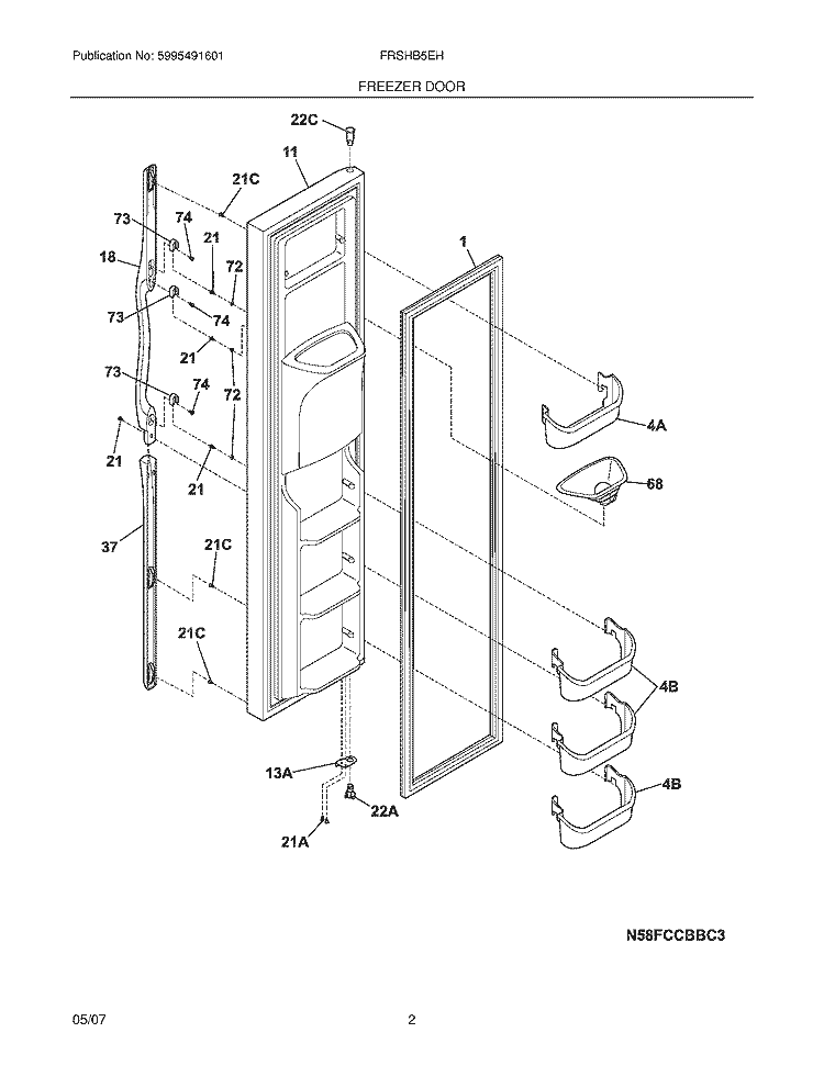 FREEZER DOOR Diagram and Parts List for FRSHB5EHSB1  Frigidaire Refrigerator