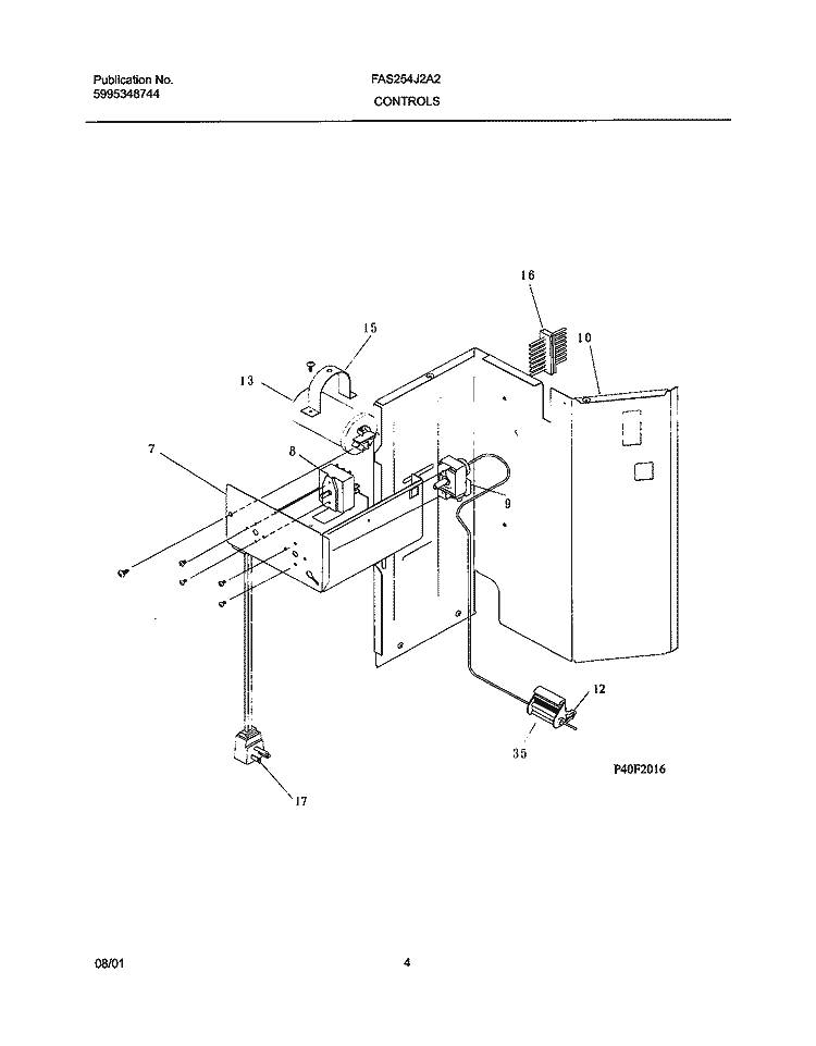 CONTROLS Diagram and Parts List for FAS254J2A2  Frigidaire Air Conditioner