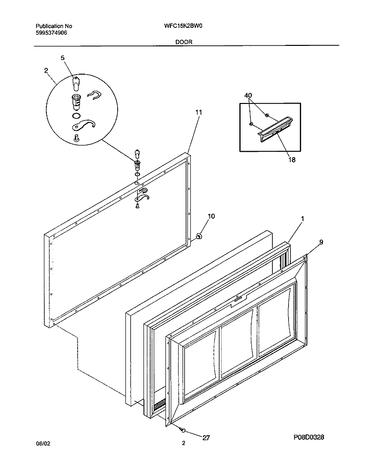 DOOR Diagram and Parts List for WFC15K2BW0  Westinghouse Freezer
